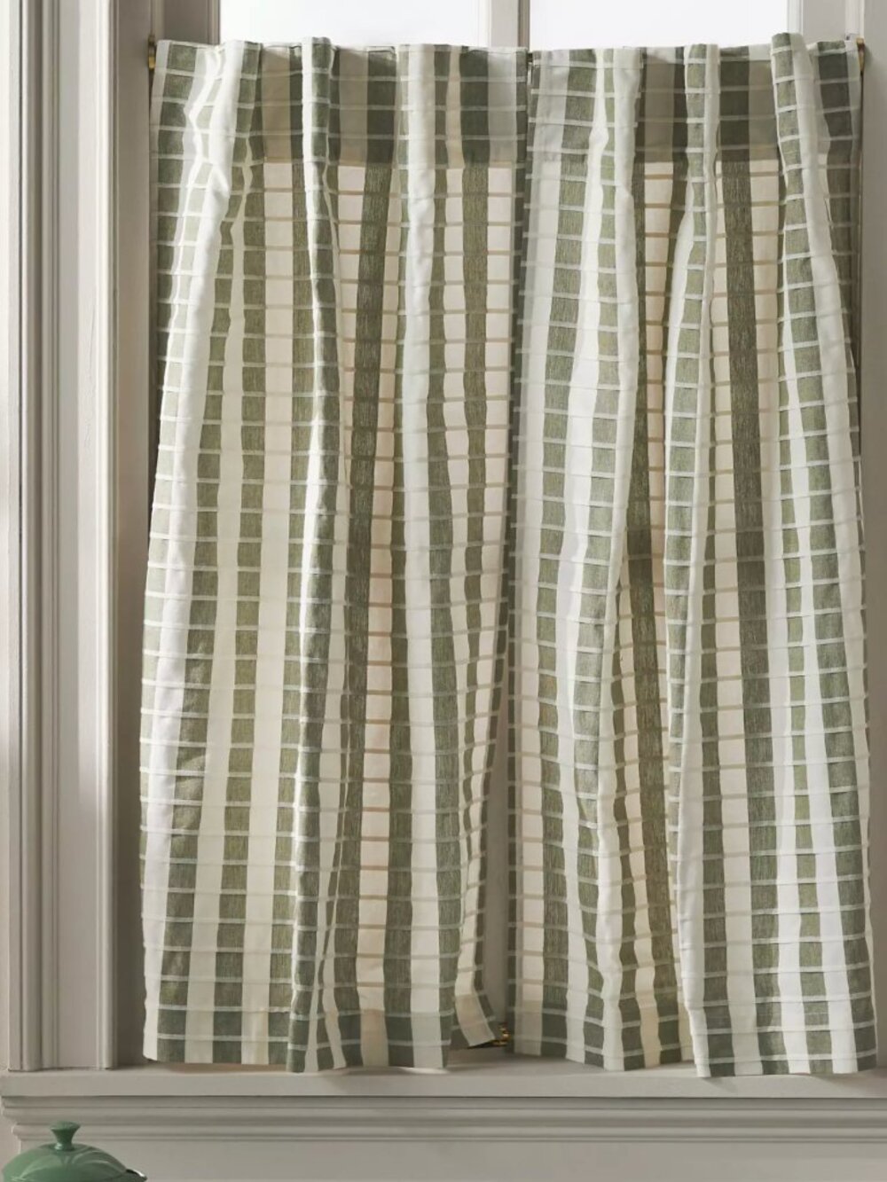 Anthropologie Cotton Woven Stripe Café Curtains, 25”W x 36”L, 4 Panels